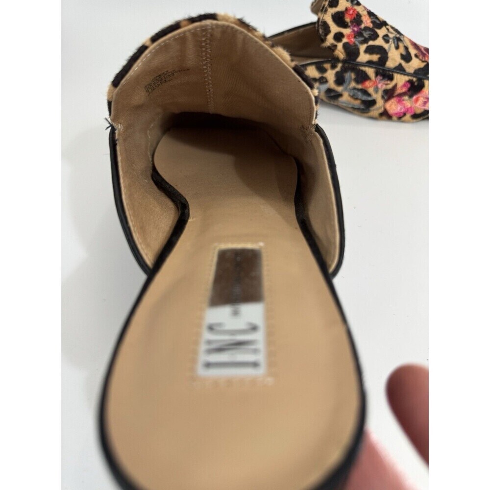 INC Women's Leopard Floral Embroidered Flats Real Calf Hair Mules Shoes 10.5 - Picture 16 of 16
